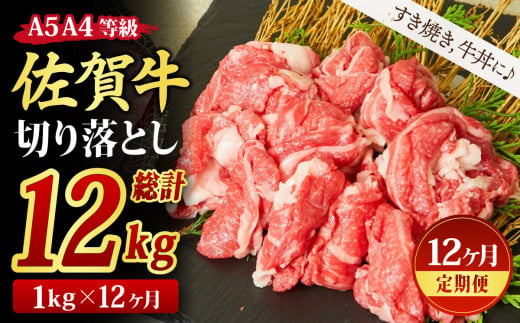 【12回定期便】佐賀牛 切り落とし 1000g（500g×2)（合計12kg）【すき焼き用牛肉 すき焼き用 すき焼き 牛丼 A5 A4 希少 国産和牛 牛肉 肉 牛】(H085196)