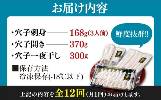 【全12回定期便】対馬産 活〆 穴子 ３点 セットC【THE・対馬株式会社】《対馬市》新鮮 あなご 刺身 天ぷら 海鮮 肉厚 簡単調理 三人前 [WAS014]