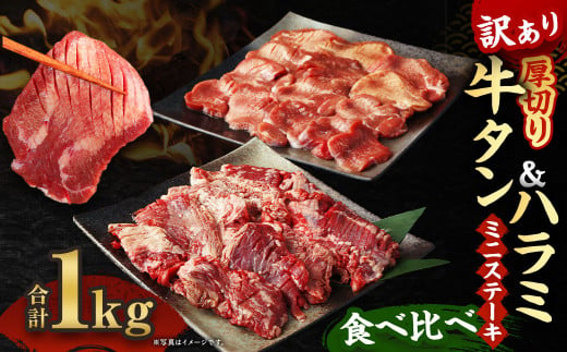 【訳あり】 厚切り牛ハラミ ミニステーキ＆厚切り牛タンセット 合計1kg 牛肉 肉 ステーキ ハラミ 牛タン 熊本県 水上村