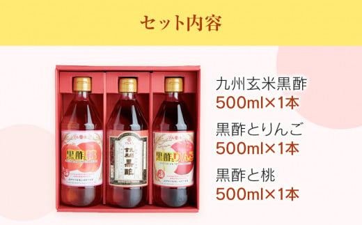 ★福岡県地域産業資源認定　黒酢使用★500ml黒酢シリーズ3本セット