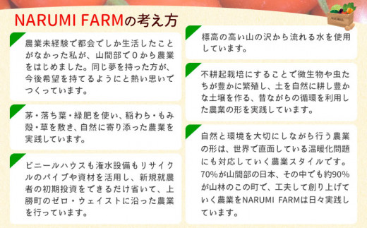 100%有機堆肥を使用することで微生物や虫たちが土を自然に耕して豊かな土壌を作ります。循環を利用した農法でトマトを作っています。