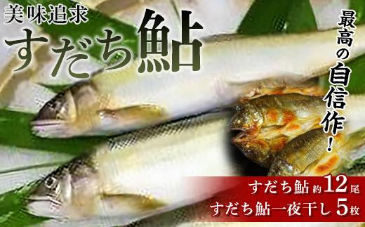 美味追求すだち鮎（冷凍鮎約12尾）・一夜干し（冷凍5枚）セット