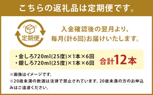 【定期便6回】人吉の酒「金しろ、銀しろ」本格 米焼酎 2本 セット 25度  720ml 2本 1.4L×6か月 焼酎 酒