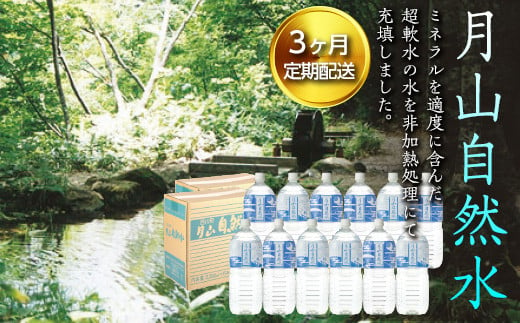 FYN9-727 【定期便】月山自然水2000ml×6本×2箱×3ヶ月コース 天然水 国産 備蓄 防災 保存 ペットボトル ナチュラル 山形県 西川町