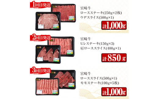 ＜定期便・6回(連続)＞宮崎牛・定期便E(6ヶ月)国産 宮崎県産 宮崎牛 牛肉 ステーキ 焼肉 すき焼き しゃぶしゃぶ 炒め物 霜降り【MI025】【(株)ミヤチク宮崎加工センター】