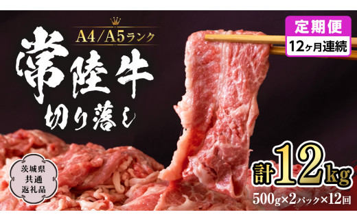 常陸牛 切り落とし 1kg 定期便 牛肉 国産牛 和牛 切落し お肉 A4ランク A5ランク ブランド牛 切り落し すき焼き 小分け 冷凍 【 12ヶ月 定期便 】（茨城県共通返礼品） [CD017sa]