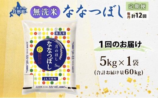 北海道 定期便 12ヵ月連続12回 令和6年産 ななつぼし 無洗米 5kg×1袋 特A 米 白米 ご飯 お米 ごはん 国産 ブランド米 時短 便利 常温 お取り寄せ 産地直送 送料無料  [№5783-0433]