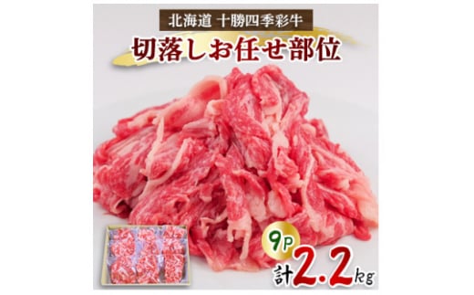 訳あり 十勝四季彩牛 切落し 2.2kg(250g×9P) 国産交雑種  お任せ部位 小分け セット【1346043】