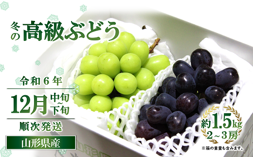 【令和6年産先行予約】 JA 冬の高級ぶどう (シャインマスカット・ウィンク) 約1.5kg (計2～3房 秀) 《令和6年12月中旬～下旬発送》 『JA山形おきたま』 山形県 南陽市 [2056]