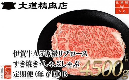 【化粧箱入り 伊賀牛】 A5リブロース 750g 6回定期便コースB