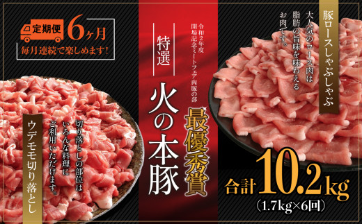  【定期6回発送】火の本豚食べ比べセット 切り落とし1100g しゃぶしゃぶ用ロース600g | 熊本県 熊本 くまもと 和水町 なごみ 豚肉 火の本豚 地域ブランド 切り落とし 550g 1100g ロース 豚ロース 300g 600g 食べ比べ 定期便 定期 6回