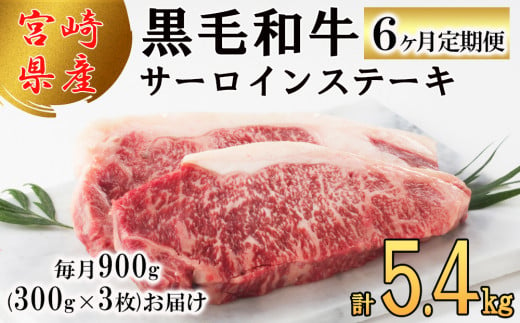 6回 定期便 宮崎県産 黒毛和牛 サーロイン ステーキ 300g ×3×6ヶ月 合計5.4kg [サンアグリフーズ 宮崎県 美郷町 31ba0035] 小分け 冷凍 送料無料 国産 牛 肉 霜降り BBQ バーベキュー キャンプ 真空包装 スペース 収納 サシ がっつり 脂