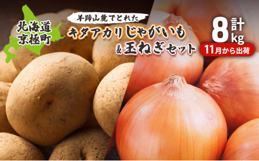 2024年秋発送！ 北海道羊蹄山麓 じゃがいも 玉ねぎ セット 8kg (キタアカリ5kg・玉ねぎ3kg) ［JAようてい］【 野菜 ジャガイモ 食べ比べ きたあかり たまねぎ 料理 詰合せ 】