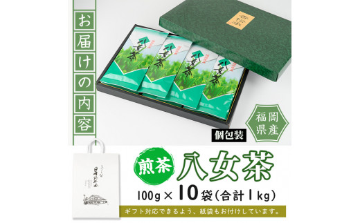 八女茶(計1kg・100g×10袋) お茶 緑茶 煎茶 茶葉 小分け 常温 常温保存【ksg0012】【お茶の星陽園】