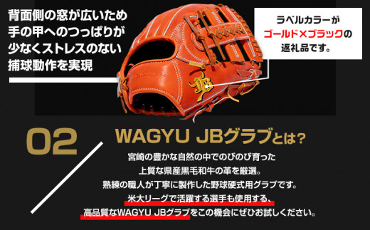 宮崎県産牛革使用 WAGYU JB 硬式用 グラブ 内野手用 JB-006S(オレンジ/右投げ用)_M147-026_01