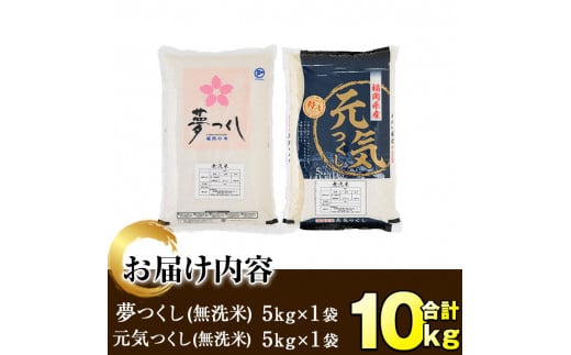 ＜令和6年産＞福岡県産米食べ比べ＜無洗米＞「夢つくし」と「元気つくし」セット(計10kg・5kg×2)お米 10キロ ごはん ご飯【ksg0414】【朝ごはん本舗】