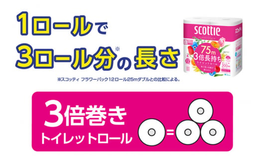 《6ヶ月ごとに2回お届け》定期便 トイレットペーパー スコッティ フラワーパック 3倍長持ち〈香り付〉4ロール(ダブル)×12パック 最短翌日発送【レビューキャンペーン中】