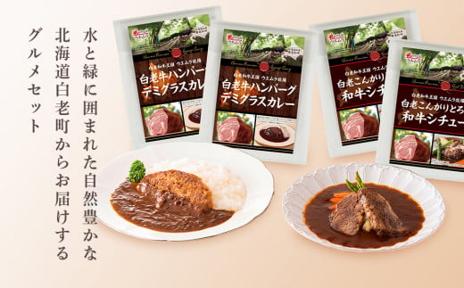 ＜ウエムラ牧場＞白老牛ハンバーグカレー・シチューセット