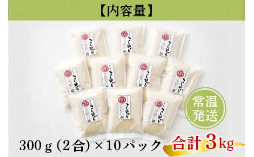 【令和6年産 新米】無洗米 福井県産 こしひかり 300g 約2合 10パック 計約 3kg