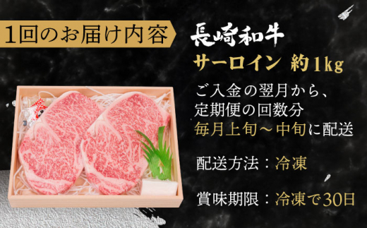 【全6回定期便】長崎和牛 サーロイン ステーキ 総計6.0kg （1.0kg/回）【株式会社 OGAWA】 [QBI013] 牛肉 和牛 焼き肉 バーベキュー 36万4千円 364000円