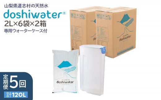 【定期便】【山梨　道志村の天然水】doshiwater (2L×6袋×2箱)　初回のみ専用ウォーターケース付【5回定期】 ふるさと納税 水 天然水 ミネラルウォーター 自然水 ペットボトル 定期便 山梨県 道志村 送料無料 DSF004