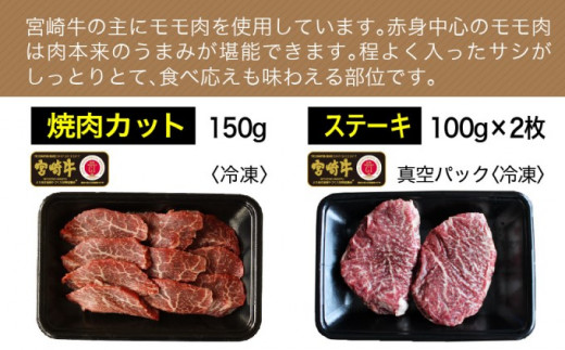 [№5738-0069]宮崎牛 赤身セット700g（モモ ステーキ 100g×2・モモ 焼肉 150g・モモ スライス 200g・赤身サイコロ150g）※配送不可：一部離島