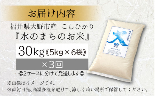 【令和6年産 新米】【3ヶ月定期便】こしひかり 30kg×3回 計90kg（白米）「エコファーマー米」－水のまちのお米－