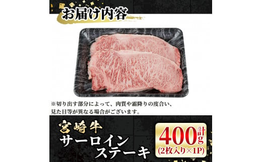 宮崎牛 サーロインステーキ(計400g・2枚) 希少部位 BBQ 牛肉 肉 ブランド牛  冷凍 国産 精肉 お取り寄せ 黒毛和牛 宮崎県 【LJ015】【レグセントジョイラー株式会社】