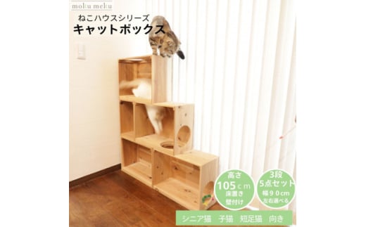 床置きタワー・壁付けキャットウォークで使えるキャットボックス　3段5点セット(左上がり)【1563426】