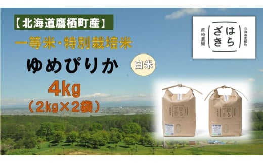 A140【令和６年産】一等米・特別栽培米 ４kg【ゆめぴりか白米】２kg×２（農薬７割減）北海道 鷹栖町 原崎農園 