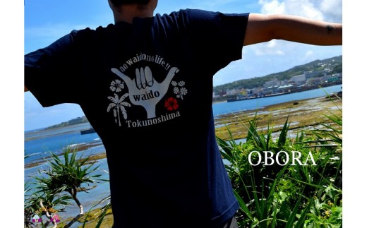 664TOKUNOSHIMA発ブランド OBORA　Tシャツ　【No Waido No Life（ハンドサイン）：Navy】