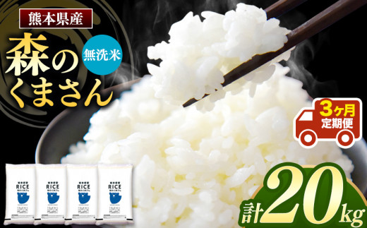 令和6年産   【定期便3回】 熊本県産 森のくまさん 無洗米 20kg | 小分け 5kg × 4袋  熊本県産 こめ 米 無洗米 ごはん 銘柄米 ブランド米 単一米 人気 日本遺産 菊池川流域 こめ作り ごはん ふるさと納税 返礼品