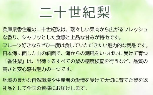 兵庫県香美町香住産の二十世紀梨をぜひご賞味ください。