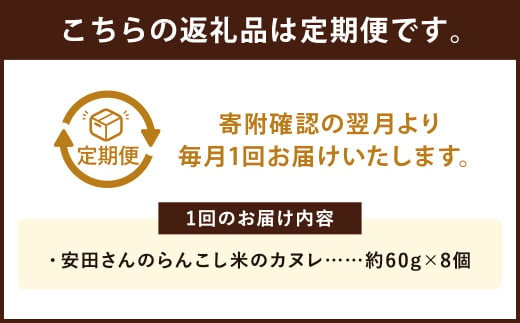 【3ヶ月定期便】安田さんのらんこし米のカヌレ 8個入り