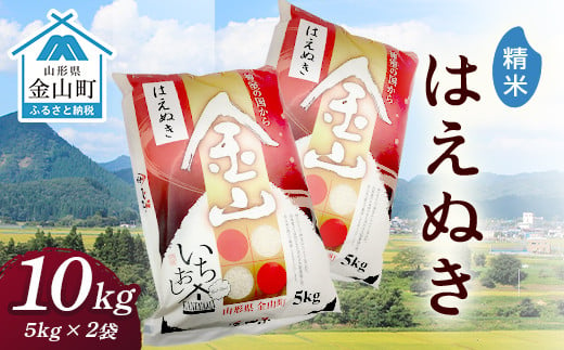 令和6年産 金山産米 はえぬき 【精米】（5kg×2袋） 計10kg 米 お米 白米 ご飯 精米 ブランド米 送料無料 東北 山形 金山町 F4B-0531