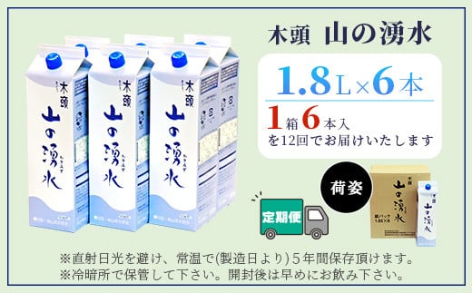 【定期便12回】《5年保存水》山の湧水(天然ミネラルウォーター)1.8L×6本×12回 計72本【徳島県 那賀町 国産 天然水 水 ミネラルウォーター わき水 湧き水 1800ml 飲料水 備蓄 備蓄水 非常用 防災 災害 支援 紙パック 長期保存 防災グッズ 災害対策】KM-9