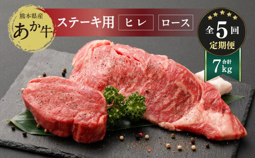 【定期便5ヶ月】 熊本県産 ステーキ用 あか牛 ヒレ肉 600g ロース肉 800g 牛肉 赤牛