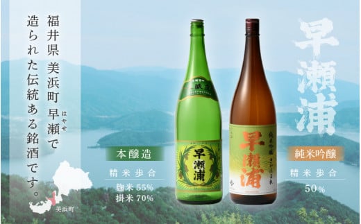 【早瀬浦】純米吟醸 さかほまれ 1800ml × 1本 ＆ 本醸造 1800ml× 1本 セット【飲み比べ 日本酒 地酒 福井 美浜 早瀬 フルーティ 男酒 硬水 ミネラル 希少 ご褒美 家飲み】[m16-b009]