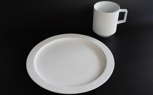 金善製陶所 24.5cm 円リムプレート・マグカップ  スノー 2枚セット 有田焼 食器 器 うつわ プレート A25-496