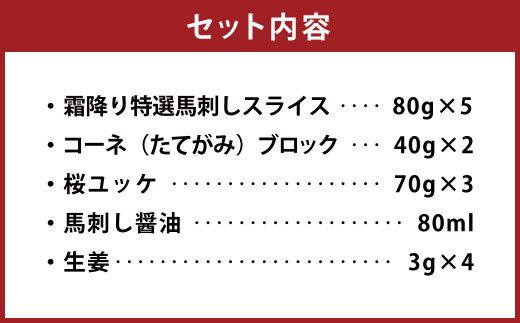 霜降り特選馬刺しと桜ユッケの詰合せ