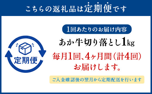 【定期便4回】 あか牛 切り落とし 約1kg（4ヵ月コース） 合計約4kg