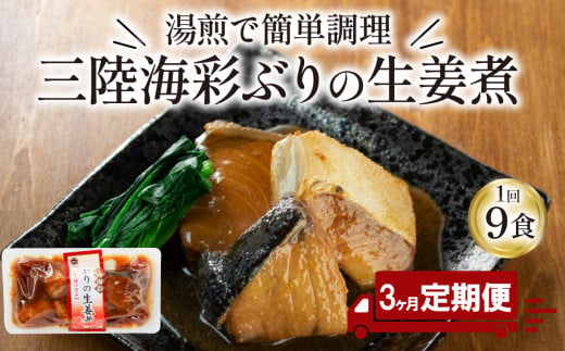 【定期便 3ヶ月】 ぶり 生姜煮 計27パック ( 9パック × 3回 ) 鰤 惣菜 常備食 常温保存可能 電子レンジ 簡単調理 レトルト 常温 三陸海彩  簡単調理のお惣菜