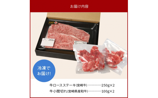 宮崎牛ﾛｰｽｽﾃｰｷ250g×2宮崎県産和牛小間切れ100g×2計700g N0147-YB813