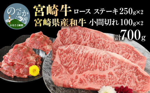 宮崎牛ﾛｰｽｽﾃｰｷ250g×2宮崎県産和牛小間切れ100g×2計700g N0147-YB813