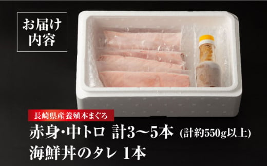 【お歳暮対象】長崎県産 養殖本まぐろ(中トロ・赤身) 計550g以上 長崎県/まるせん鮪本舗 [42ABAT002] 本マグロ トロ 赤身 刺身 柵 まぐろ 鮪 養殖 中トロ 中とろ 海鮮丼 魚 海鮮 海産物