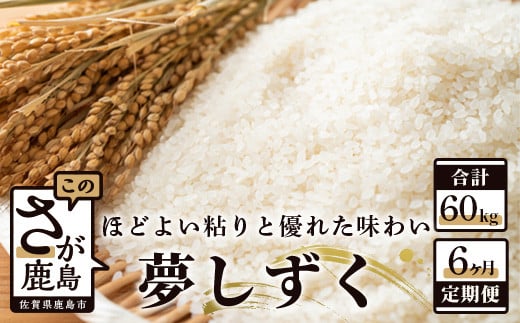 定期便 6ヶ月 佐賀県産 夢しずく 白米 10kg《6ヶ月連続 毎月お届け》J-7 6回