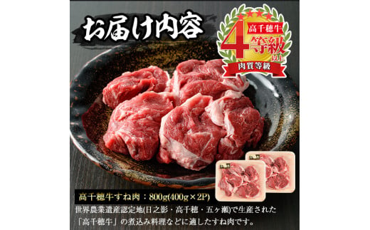 高千穂牛 すね肉(計800g・400g×2P)国産 宮崎県産 宮崎牛 牛肉  スネ肉 煮込み料理 霜降り A4 和牛 ブランド牛【MT003】【JAみやざき 高千穂牛ミートセンター】