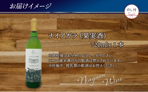 無地熨斗 ナイアガラ ブドウ ワイン 720ml 1本 熨斗付き 葡萄 ぶどう 果実 果実酒 お酒 アルコール 白ワイン 辛口 お取り寄せ ギフト gift ボトル 紙箱 御中元 お中元  熨斗 のし 自然農園