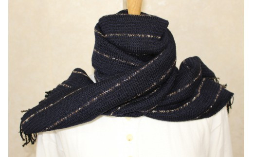 [15-22] Owarishima(尾張縞)ストール　黒/紺ストライプ