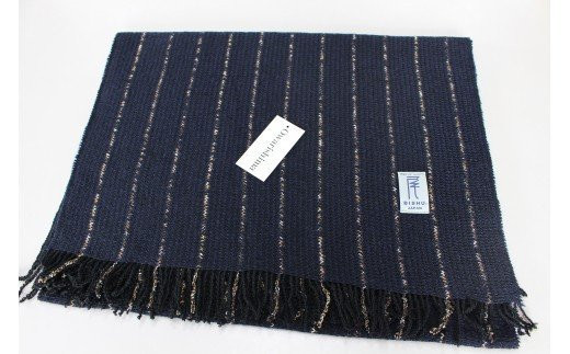 [15-22] Owarishima(尾張縞)ストール　黒/紺ストライプ